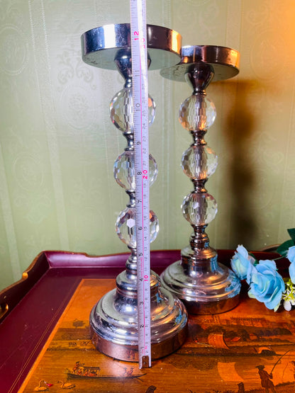 Pair of The Range Crystal & Metal Hurricane Stands 46 cm