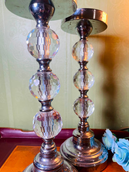 Pair of The Range Crystal & Metal Hurricane Stands 46 cm