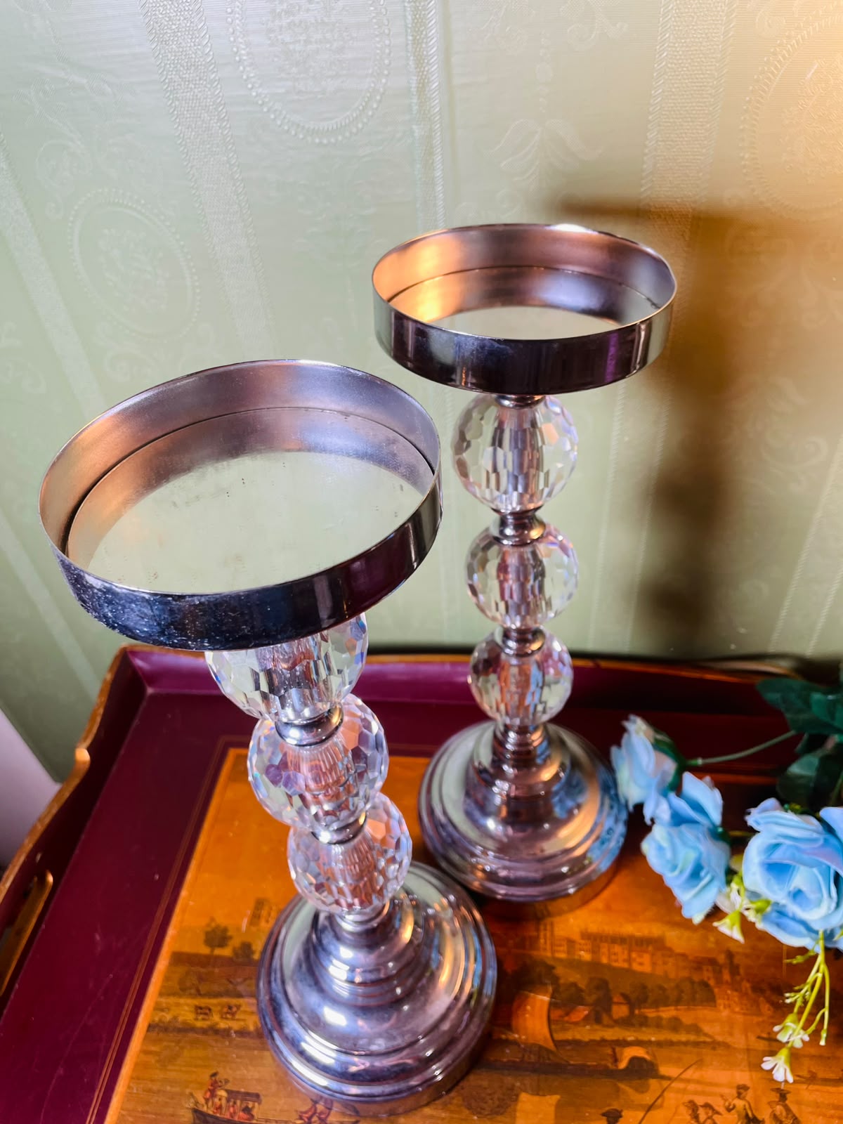 Pair of The Range Crystal & Metal Hurricane Stands 46 cm
