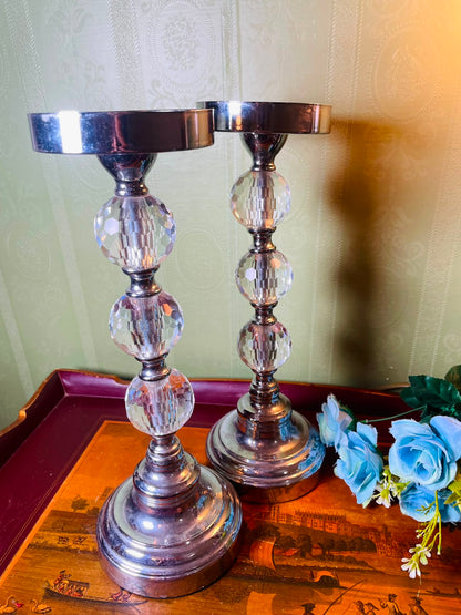 Pair of The Range Crystal & Metal Hurricane Stands 46 cm