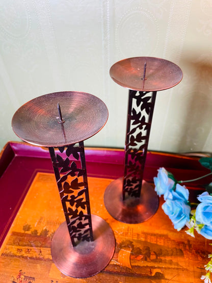 Pair of Metal Leaf Cutout Candle Holders 24 cm
