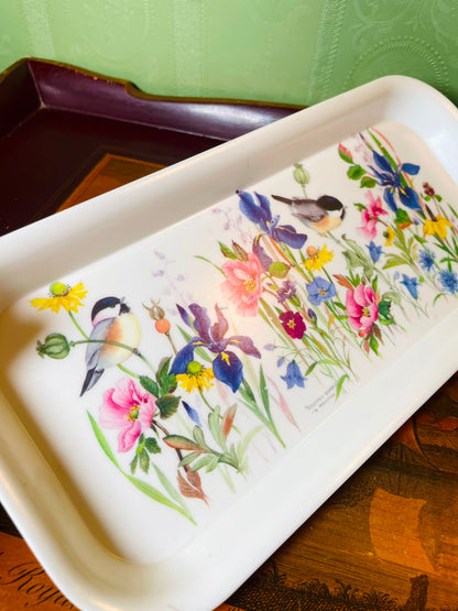 Vintage Bird & Floral Rectangular Serving Tray 28 cm
