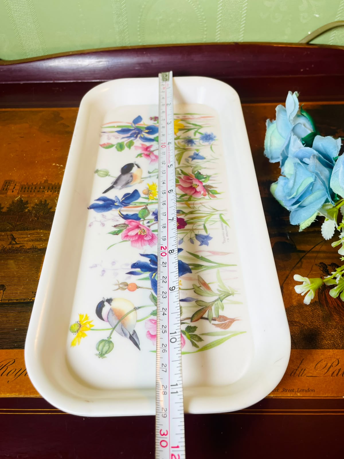 Vintage Bird & Floral Rectangular Serving Tray 28 cm
