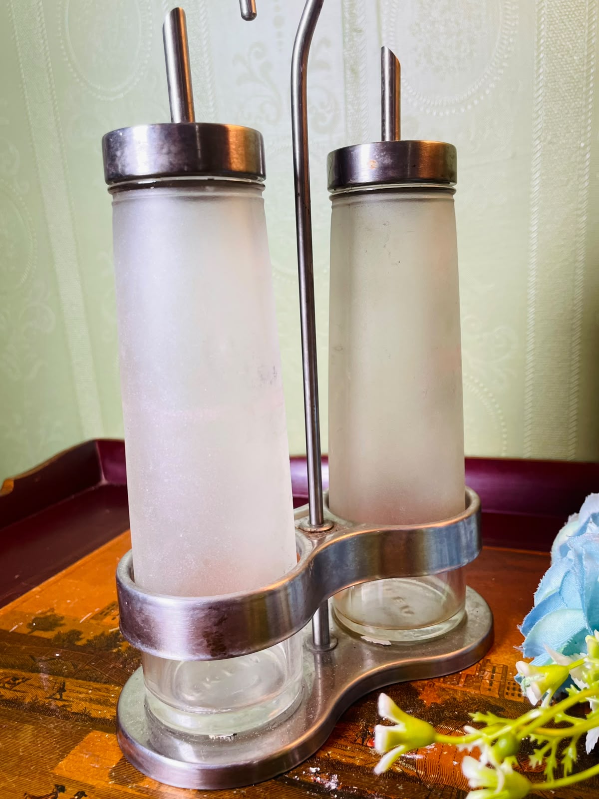 Vintage Crystal Oil & Vinegar Dispenser Set 3 Piece 21 cm