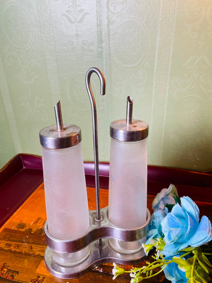 Vintage Crystal Oil & Vinegar Dispenser Set 3 Piece 21 cm