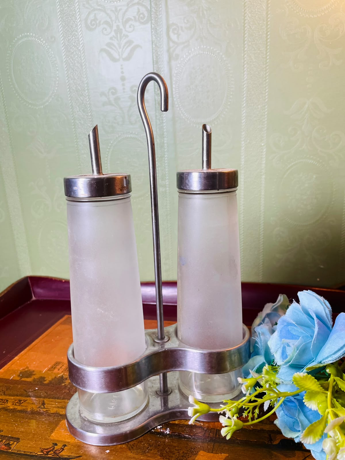 Vintage Crystal Oil & Vinegar Dispenser Set 3 Piece 21 cm