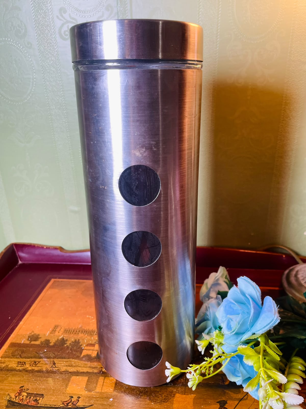 Vintage Stainless Steel Storage Canister with Windows 29 cm