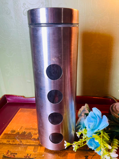 Vintage Stainless Steel Storage Canister with Windows 29 cm