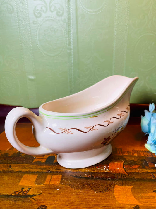 Vintage Floral Gravy Boat Green Trim 22 cm