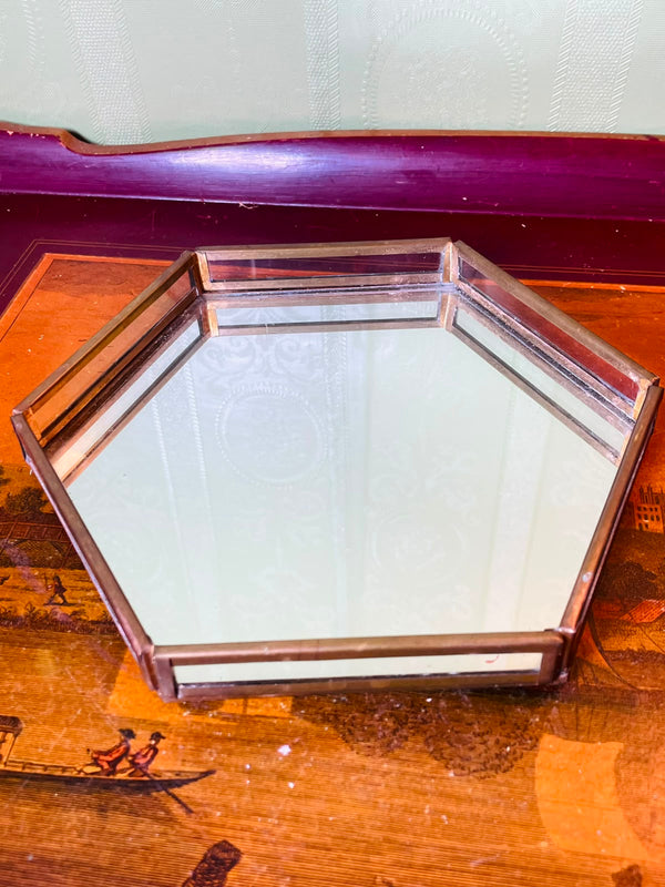 Vintage Hexagonal Mirrored Decorative Tray 17 cm