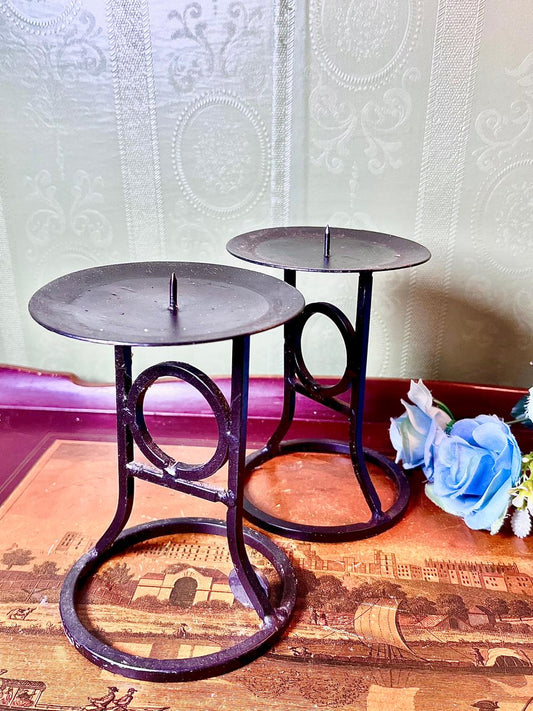 Black Metal Double Pillar Candle Holder 15 cm