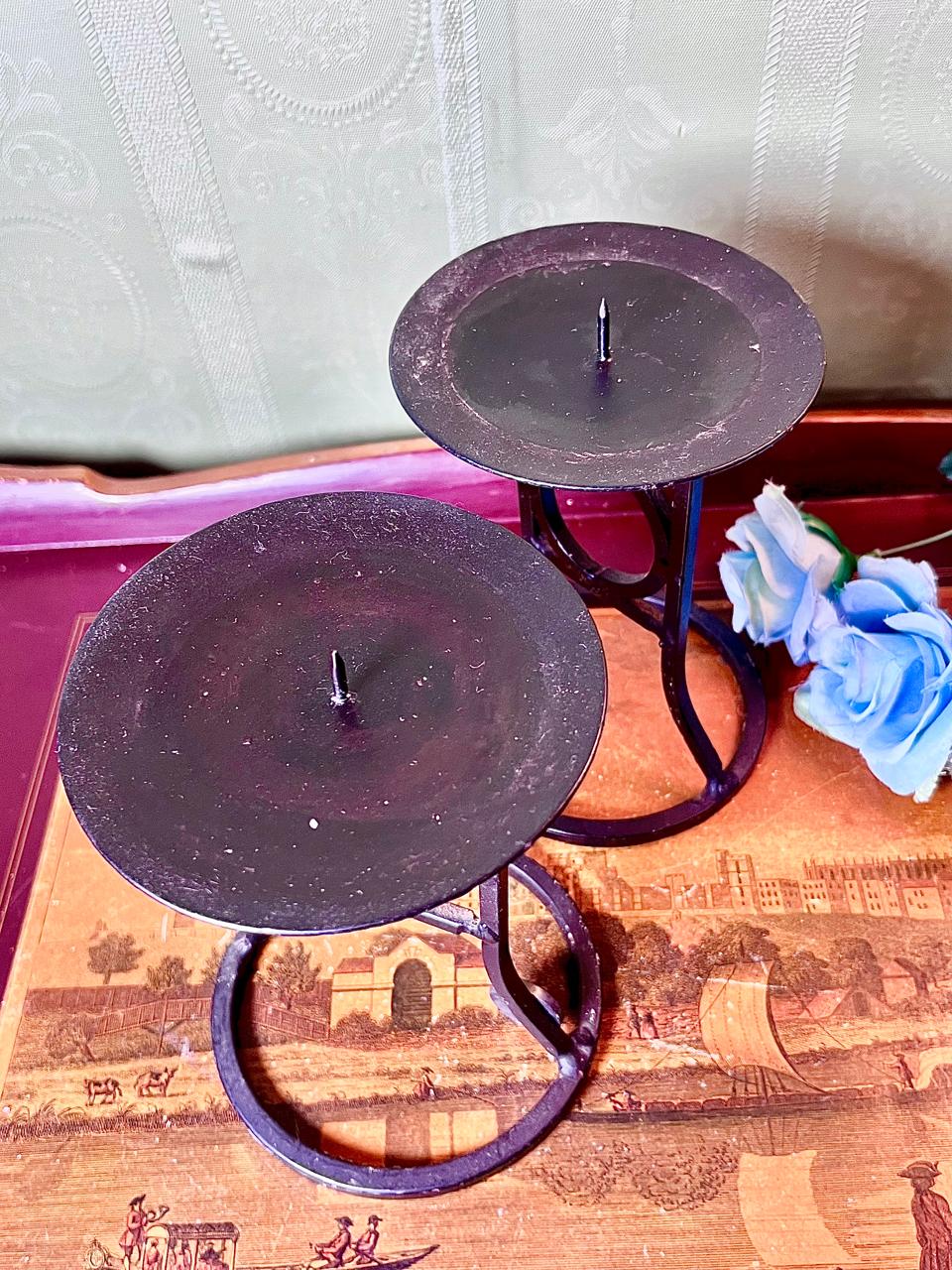 Black Metal Double Pillar Candle Holder 15 cm