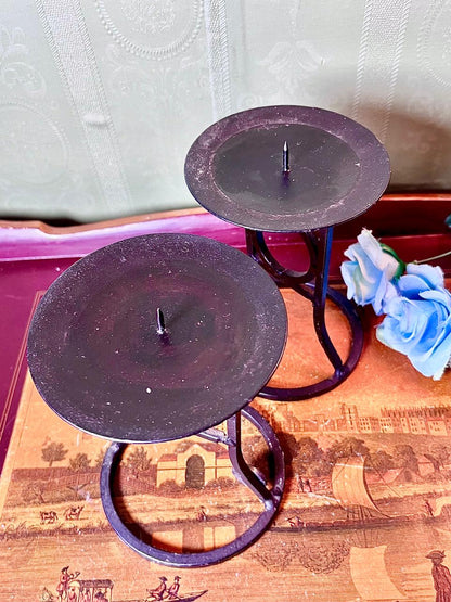 Black Metal Double Pillar Candle Holder 15 cm