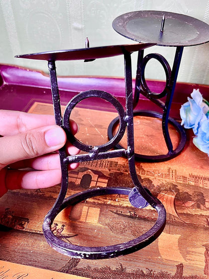 Black Metal Double Pillar Candle Holder 15 cm