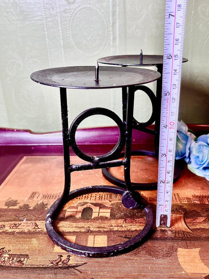 Black Metal Double Pillar Candle Holder 15 cm