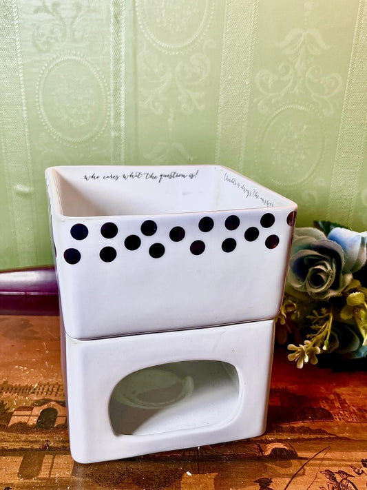 White Ceramic Wax Melt Burner Polka Dot Design 14 cm