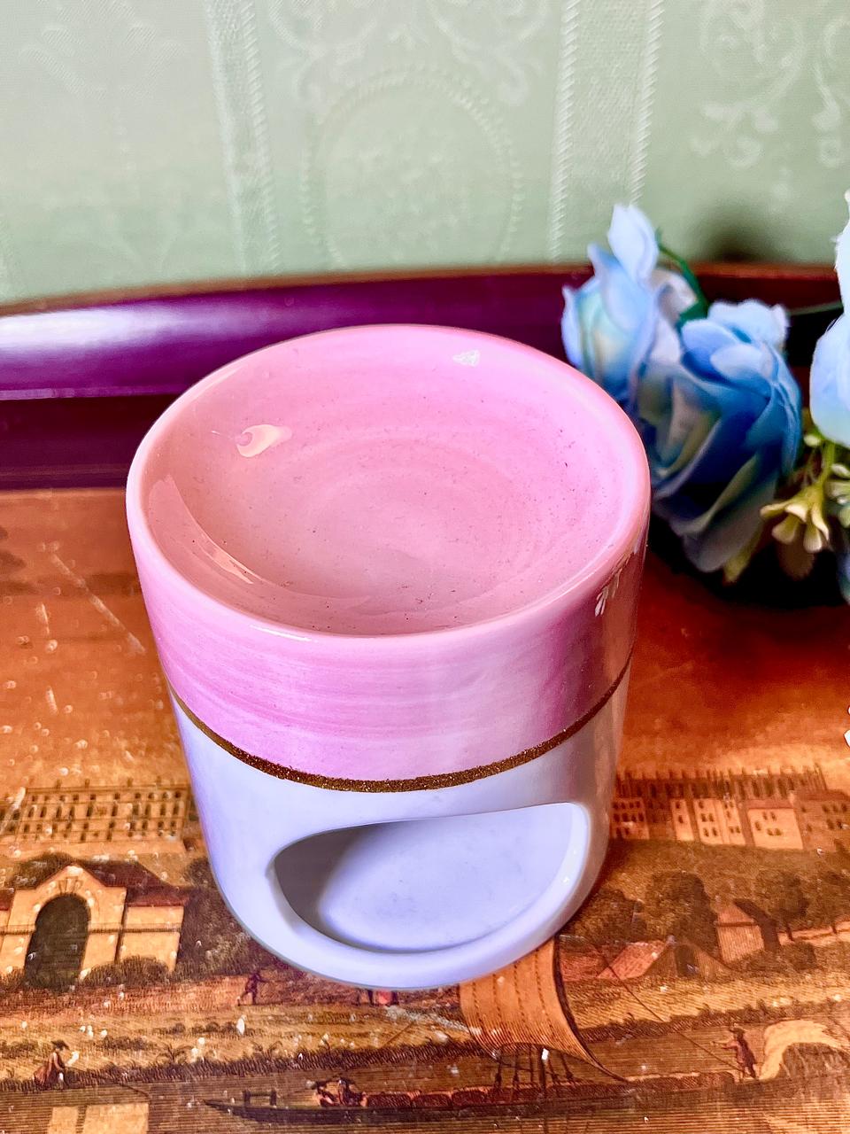 Pink & White Ceramic Wax Melt Burner 10cm