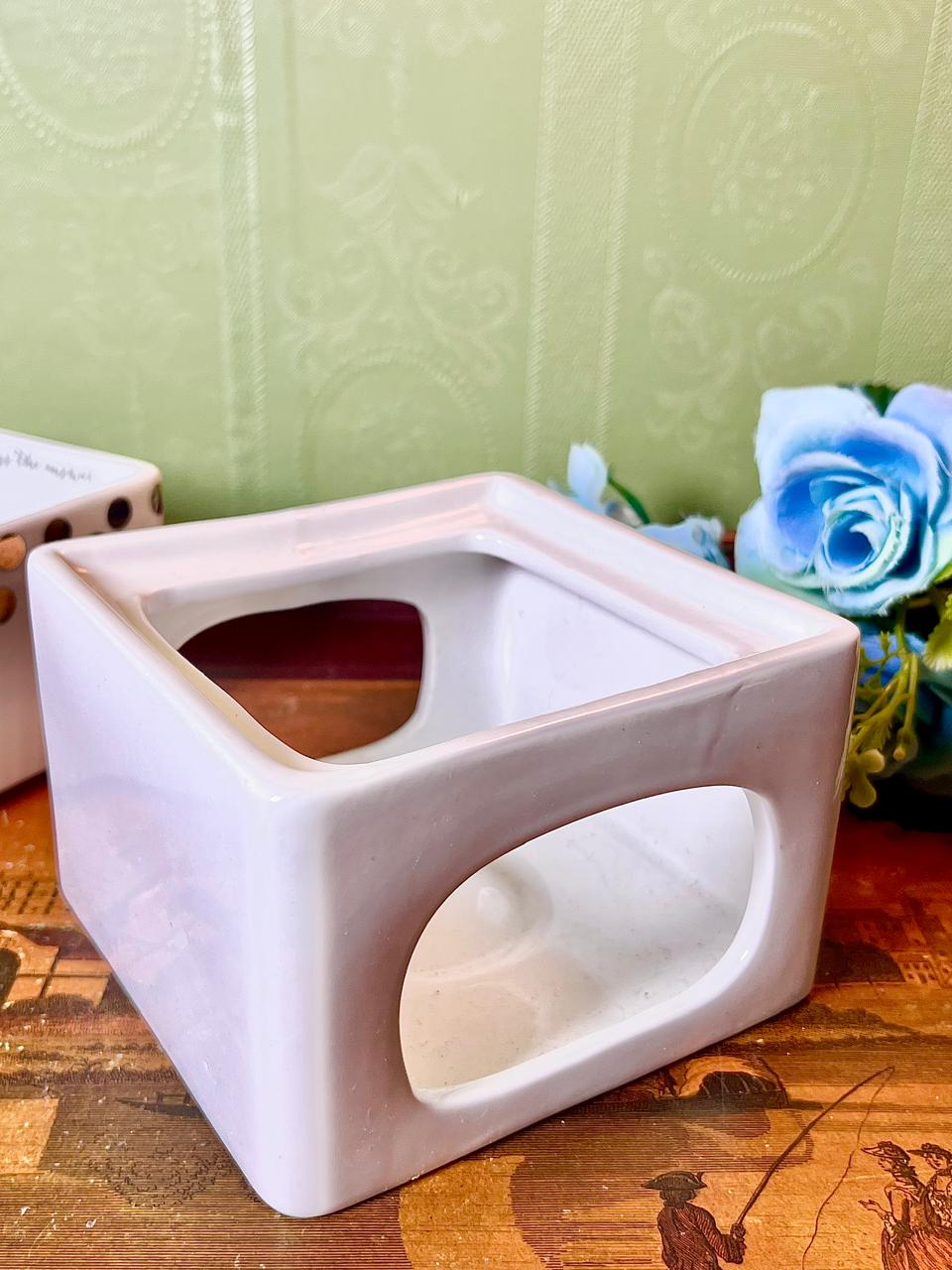 White Ceramic Wax Melt Burner Polka Dot Design 14 cm