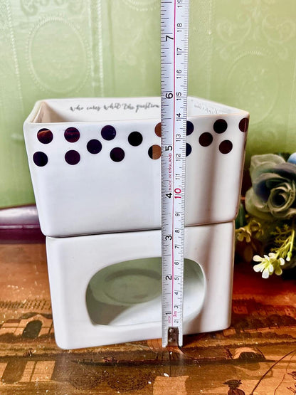 White Ceramic Wax Melt Burner Polka Dot Design 14 cm