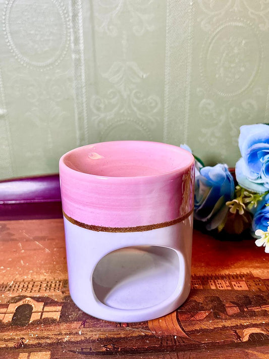 Pink & White Ceramic Wax Melt Burner 10cm