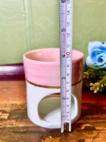 Pink & White Ceramic Wax Melt Burner 10cm