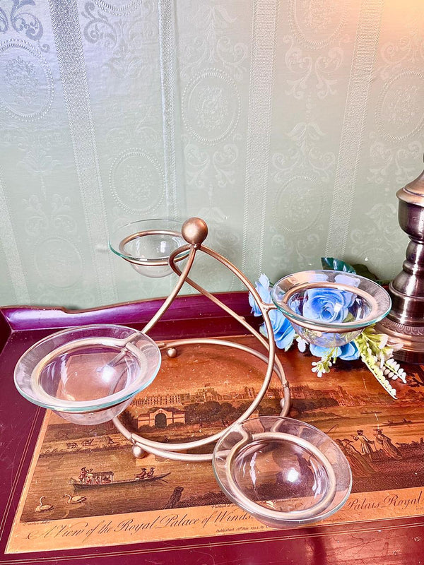 5-Piece Crystal Serving Bowl Set with Copper-Tone Stand
