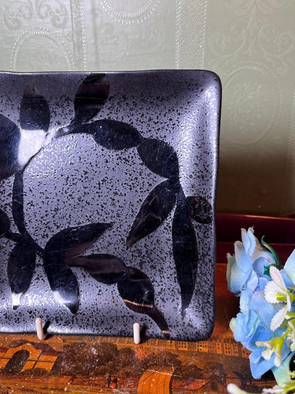 Black Botanical Square Ceramic Plate 16 cm