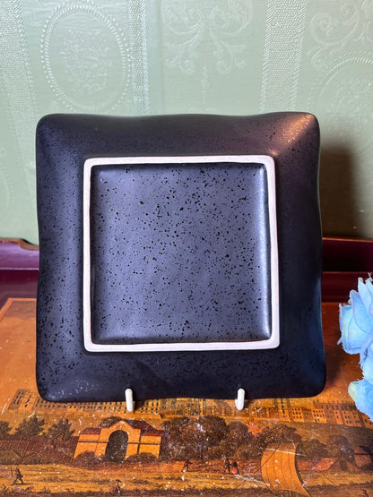 Black Botanical Square Ceramic Plate 16 cm