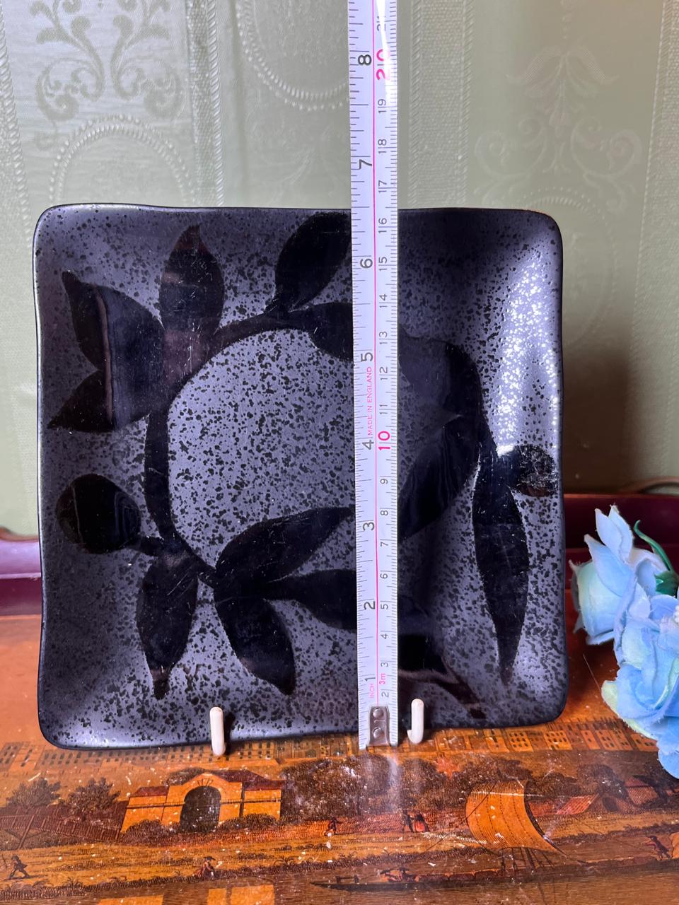Black Botanical Square Ceramic Plate 16 cm