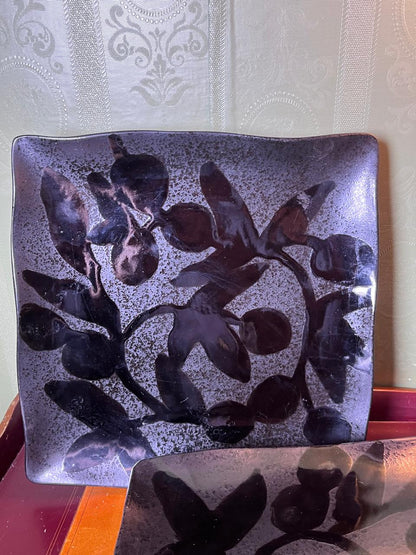 Black Botanical 4-Piece Square Ceramic Plate Set 26 cm