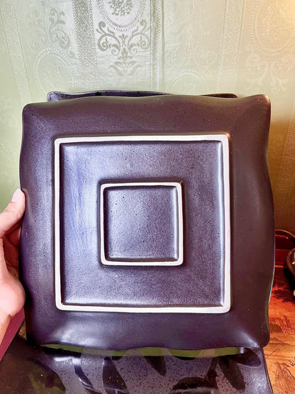 Black Botanical 4-Piece Square Ceramic Plate Set 26 cm