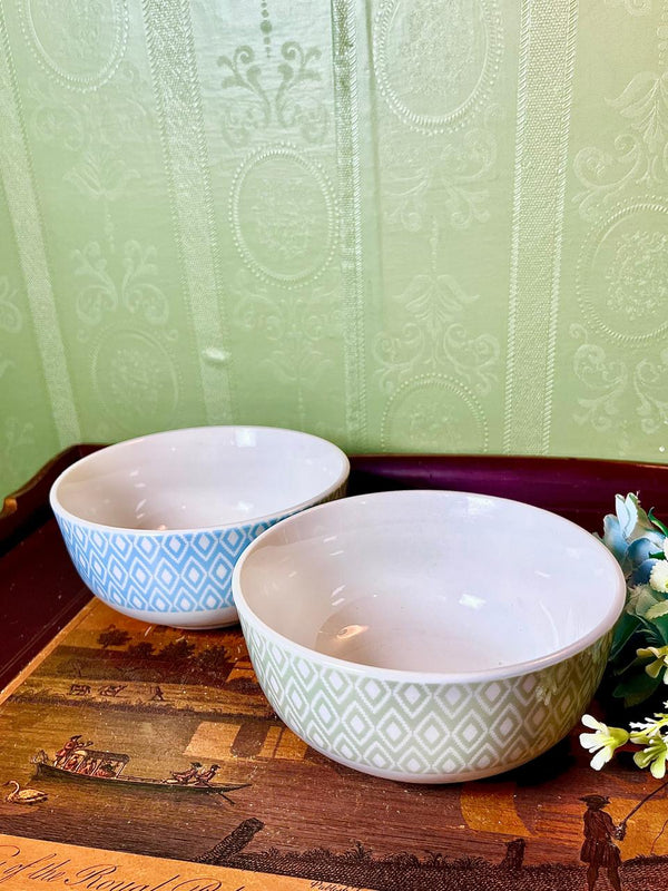 2-Piece Geometric Ceramic Bowl Set Blue & Green 5.5 Inch