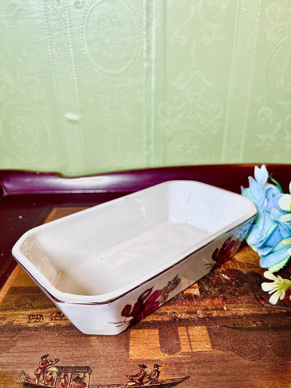 Vintage Floral Rectangular Serving Dish Pink Roses 7 Inch