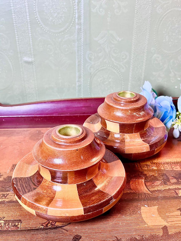 2-Piece Two-Tone Wooden Candle Holder Set 3.5 Inch