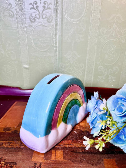 Rainbow Ceramic hand painted Money Bank Blue Multicolour 6.5 Inch