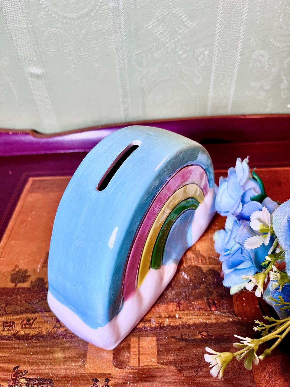 Rainbow Ceramic hand painted Money Bank Blue Multicolour 6.5 Inch