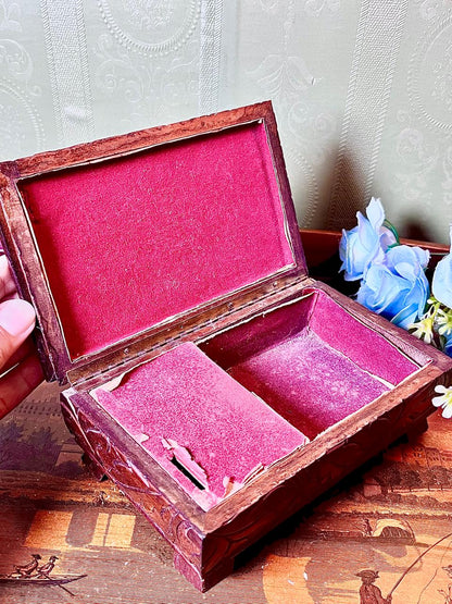 Carved Wooden Decorative Box with Floral Detailing 7 Inch