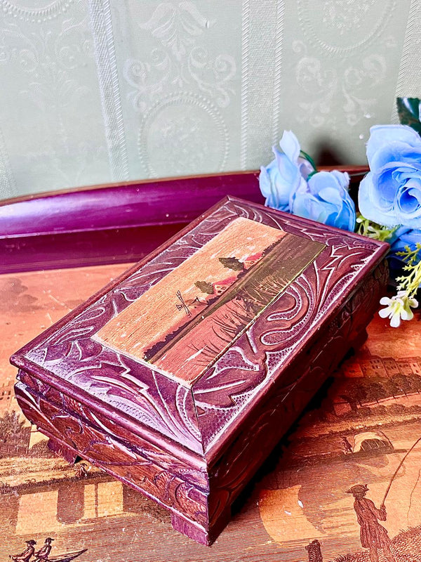 Carved Wooden Decorative Box with Floral Detailing 7 Inch