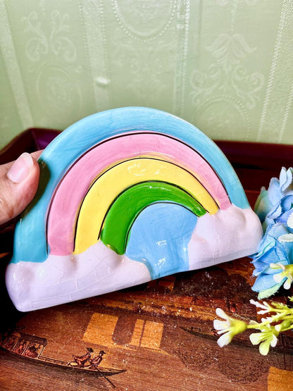 Rainbow Ceramic hand painted Money Bank Blue Multicolour 6.5 Inch