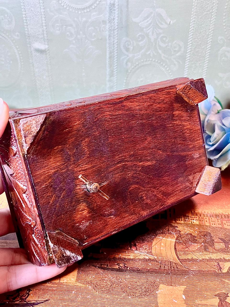 Carved Wooden Decorative Box with Floral Detailing 7 Inch
