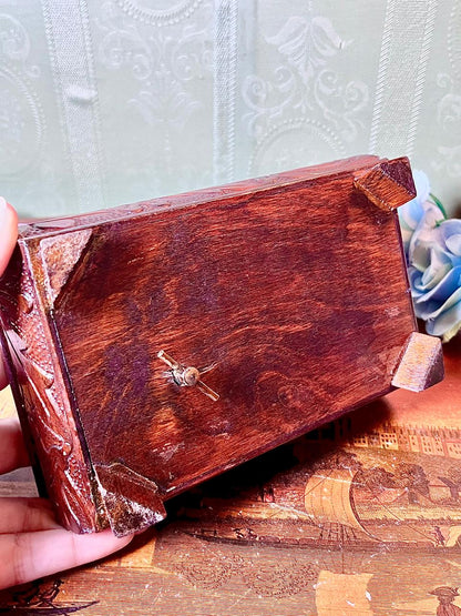 Carved Wooden Decorative Box with Floral Detailing 7 Inch