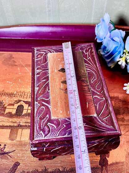 Carved Wooden Decorative Box with Floral Detailing 7 Inch