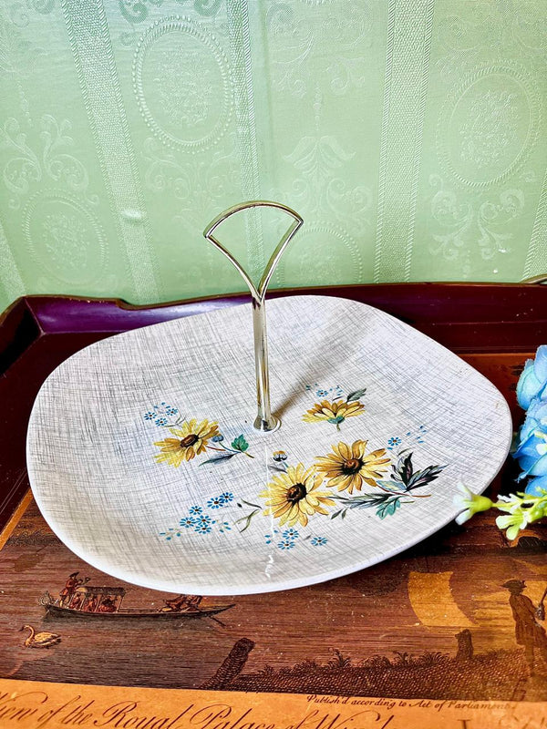 J&G Meakin Summertime Floral Pastry Platter with Handle 10 Inch