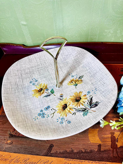 J&G Meakin Summertime Floral Pastry Platter with Handle 10 Inch