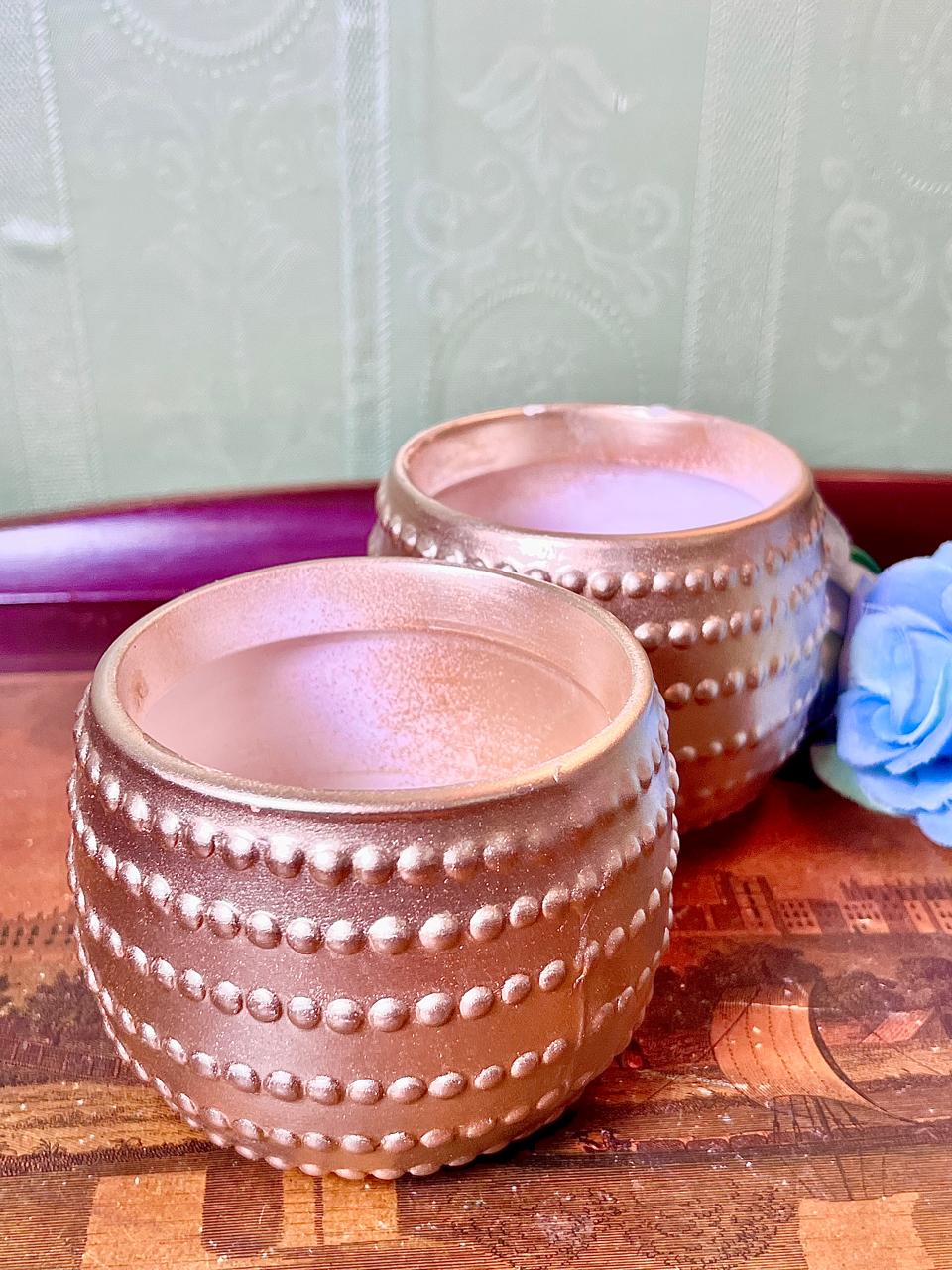 2-Piece Gold-Tone Textured Candle Holder Set 3.25 Inch