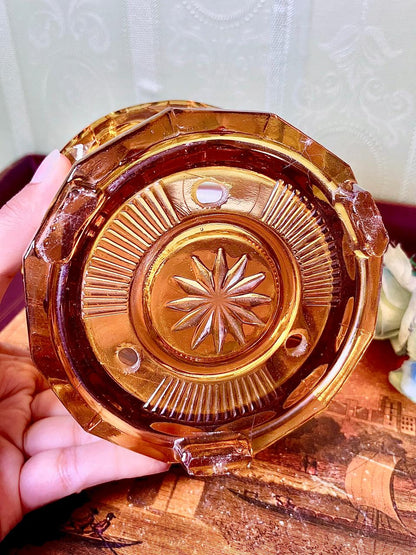 Amber Faceted Crystal Decorative Bowl 5 Inch