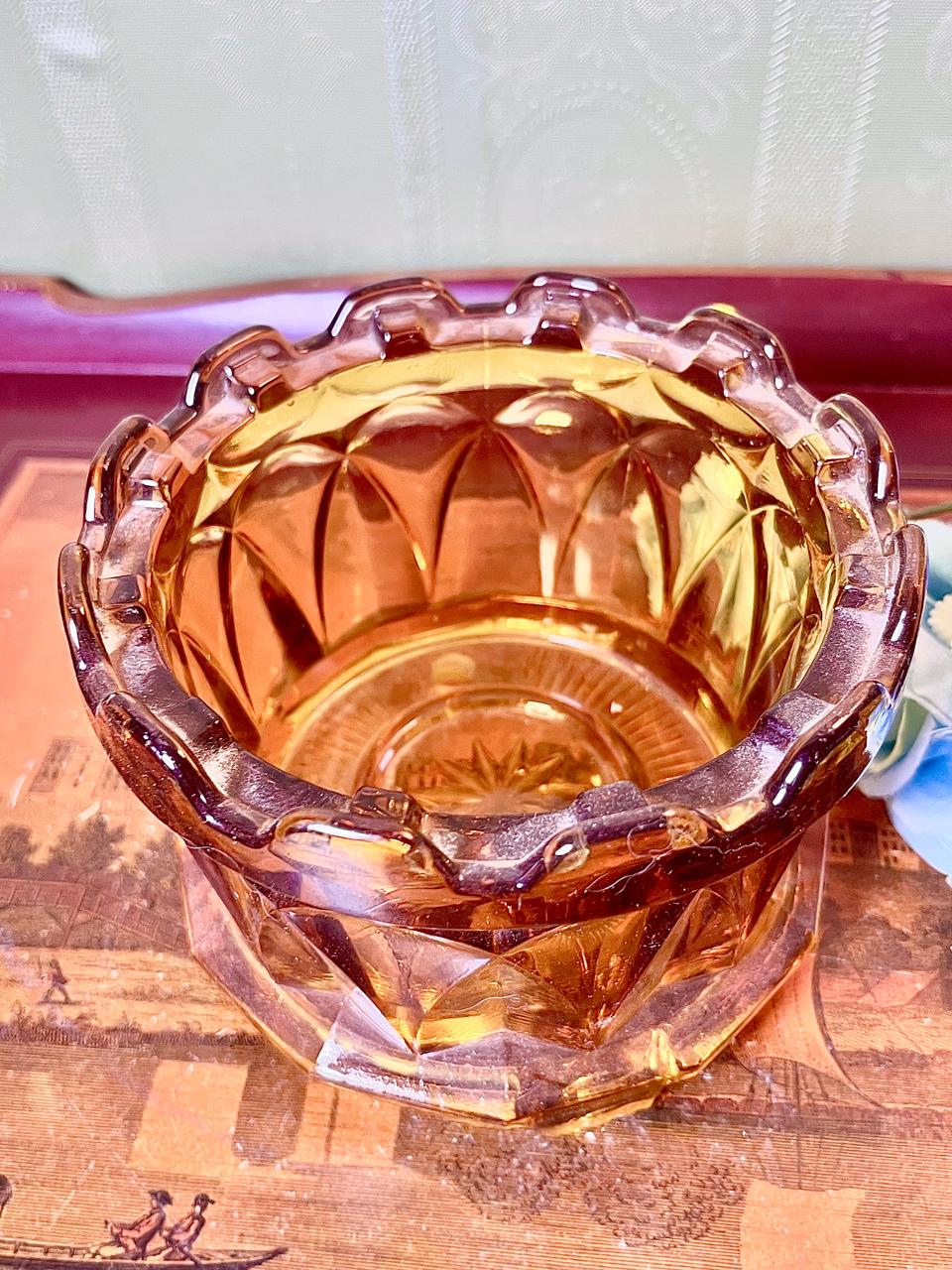 Amber Faceted Crystal Decorative Bowl 5 Inch