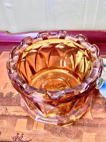 Amber Faceted Crystal Decorative Bowl 5 Inch