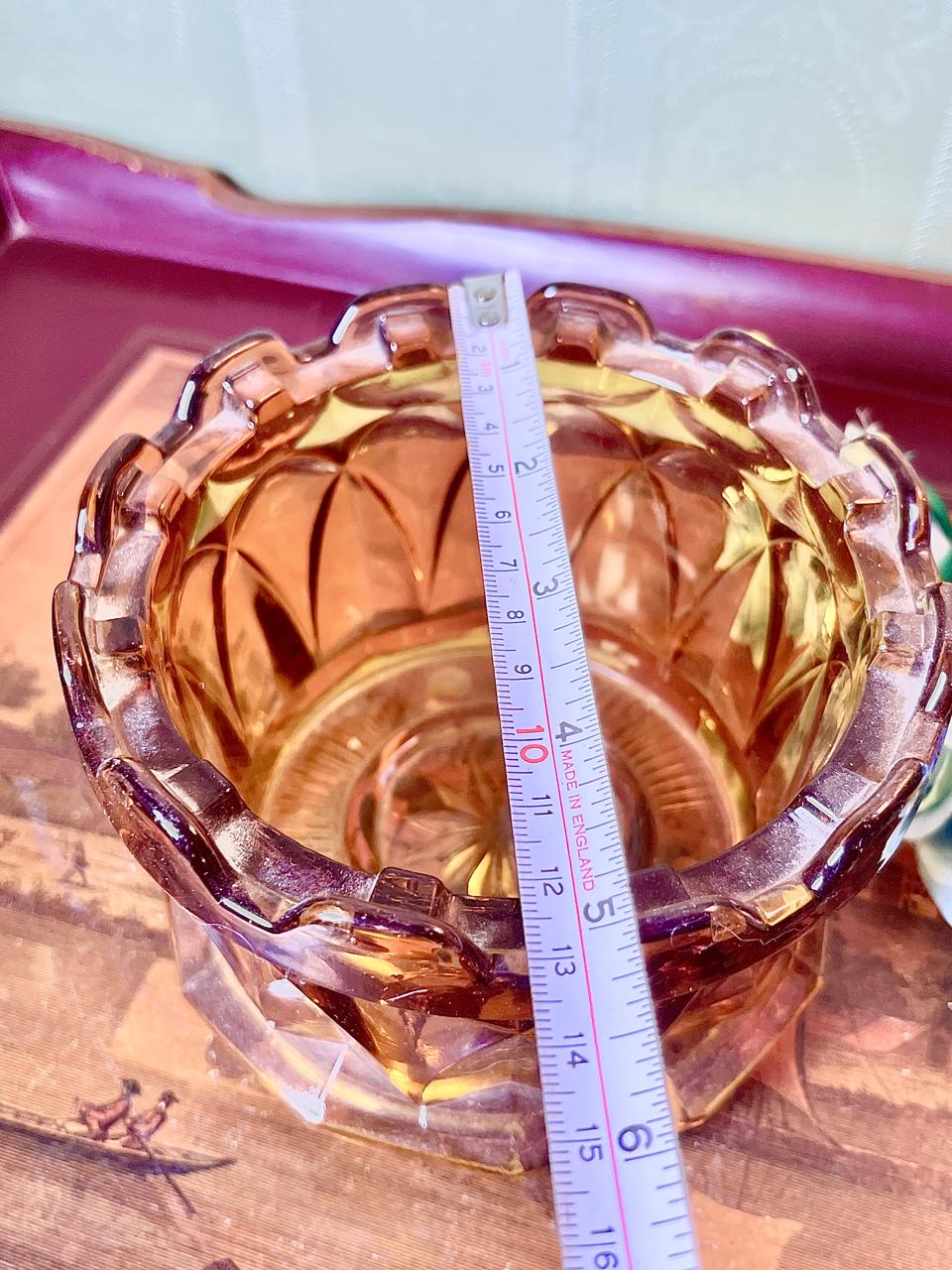 Amber Faceted Crystal Decorative Bowl 5 Inch