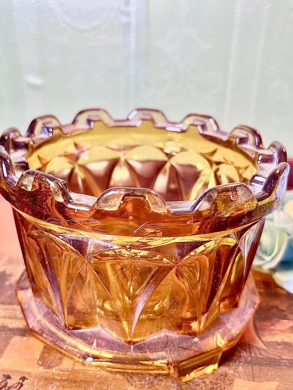 Amber Faceted Crystal Decorative Bowl 5 Inch